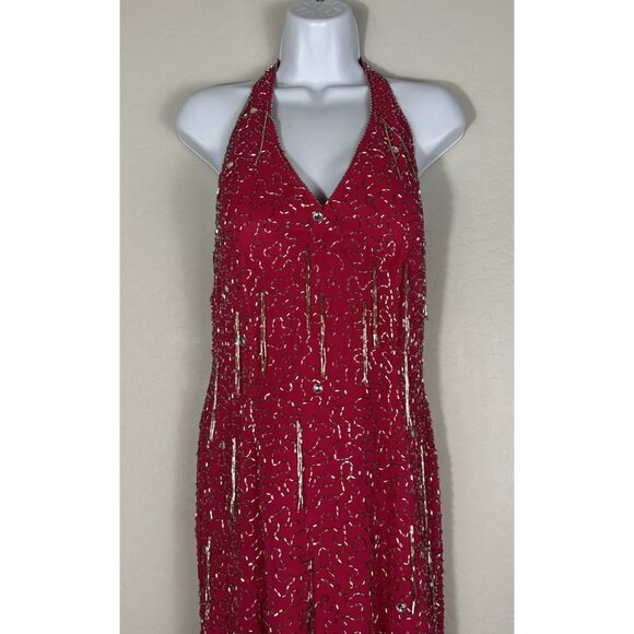 VTG 90’s Y2K Nite Line Hot Pink Beaded Tassel Bombshell Dress 2 Read Measurmnt - Picture 6 of 16